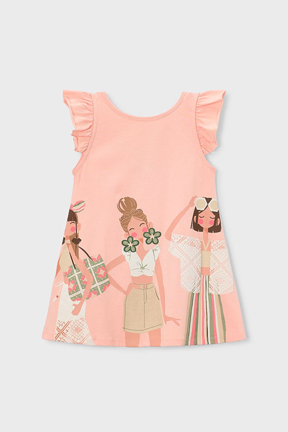 Mayoral, Rochie cu imprimeu si maneci scurte cu volane, Roz somon, 98 CM