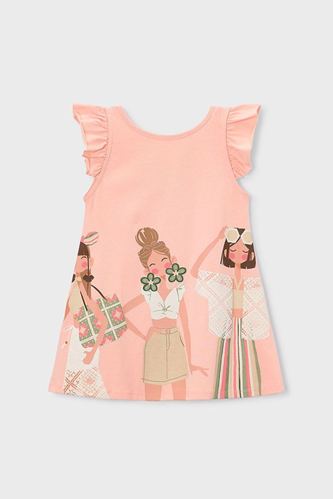 Mayoral, Rochie cu imprimeu si maneci scurte cu volane, Roz somon