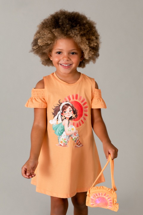 Mayoral, Rochie cu decupaj pe umar si geanta de umar, Portocaliu