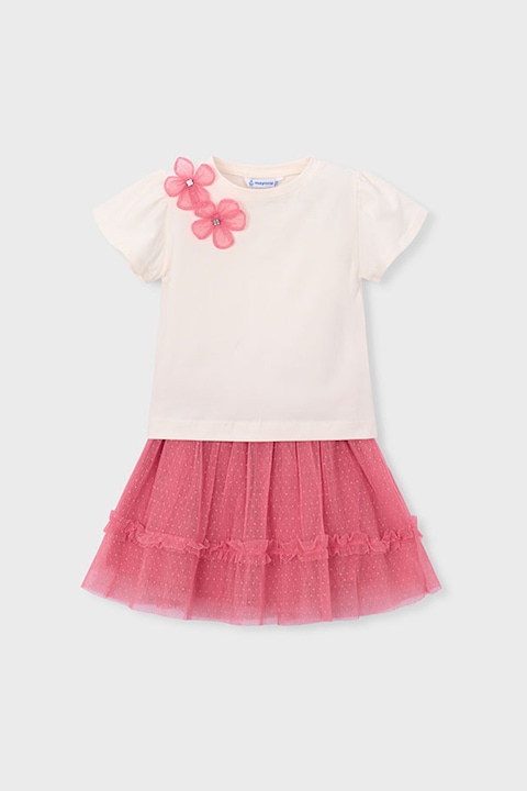 Mayoral, Set de fusta si tricou cu imprimeu - 2 piese, Roz/Bej deschis