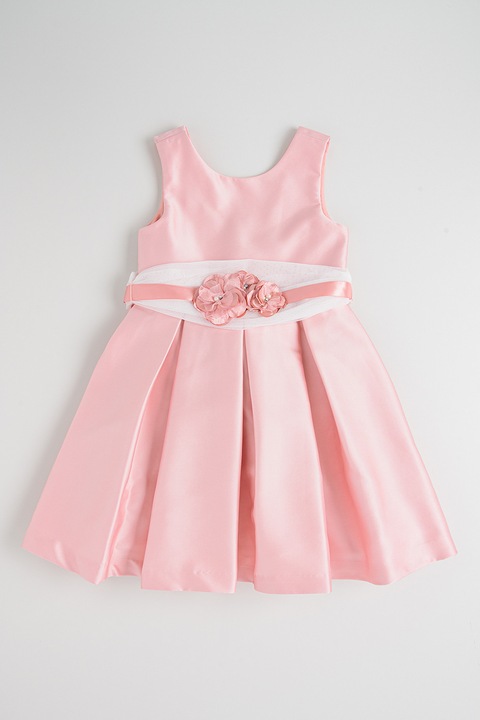 Abel & Lula, Rochie din satin cu croiala baby-doll si cordon in talie, Alb/Roz deschis