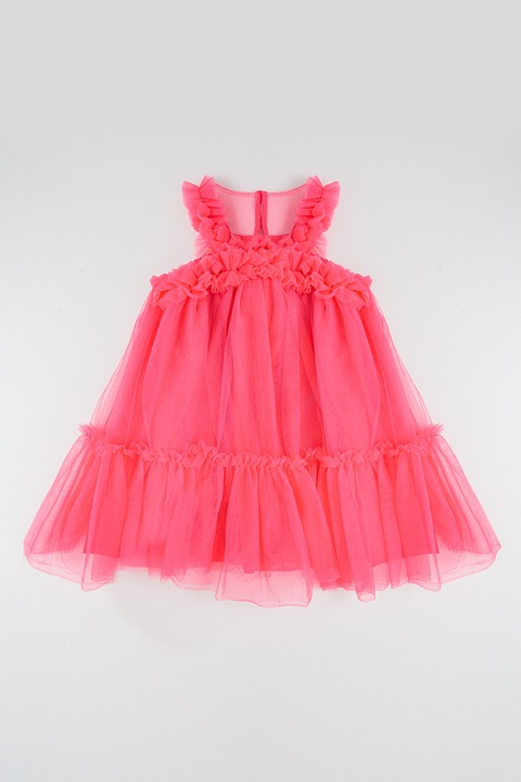 Abel & Lula, Rochie din tul cu volane, Roz zmeuriu