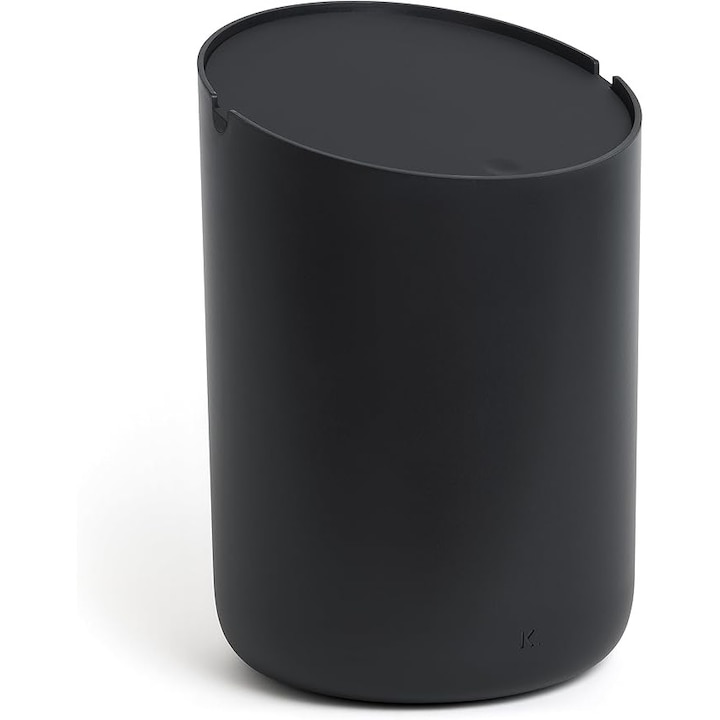 Cos de gunoi, Kazai, 14.2x14.2x21.1 cm, negru, ABS, 1.5 litri, rotund, anti-alunecare, cu capac si container interior, pentru baie, birou si bucatarie