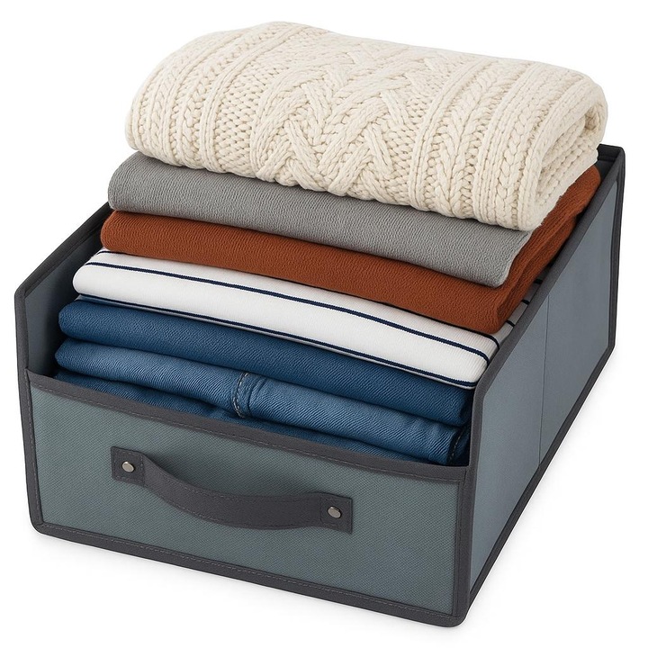 Cutie Ideala pentru depozitare Verk Group, cu capac si maner, universala, 45 x 30 x 20 cm, texitl, culoarea gri