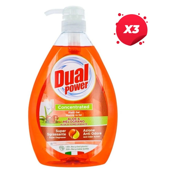 DUAL POWER Set 3 BUCATI - DETERGENT de vase 1000ML RODIA
