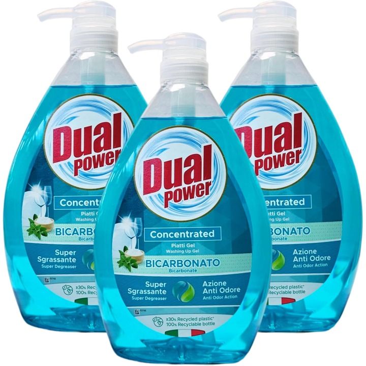 Dual Power Pachet 3 x Detergent de vase Bicarbonat 1000ml