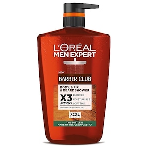 Gel de dus si sampon pentru curatarea corpului, parului, fetei si barbii, L'Oreal Paris Men Expert cu parfum lemnos si ulei de cedru, Barber Club, 1000ml