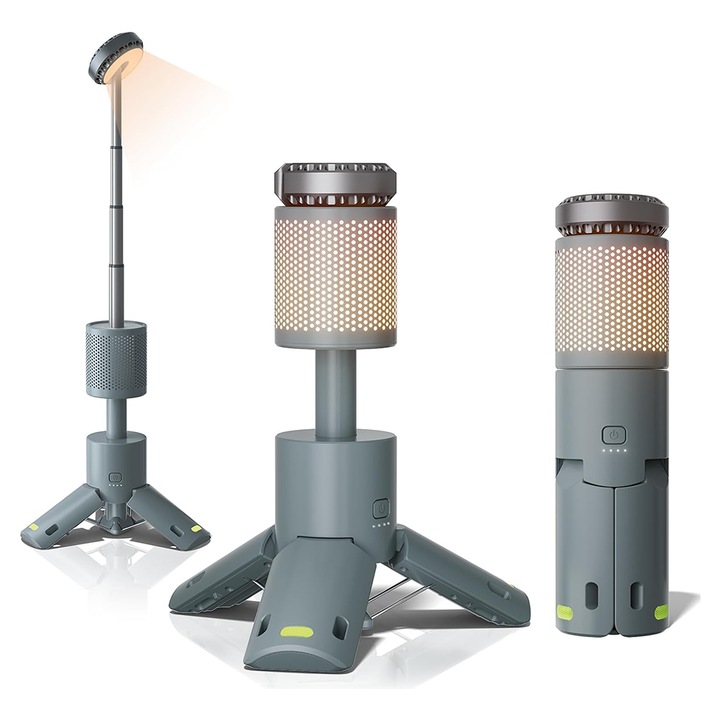 Lampa extensibila pentru camping NEXTLY, lumina calda/rece, 3 trepte de intensitate, mod SOS, functie PowerBank, waterproof, magnet integrat, tarus de fixare in sol, 25-92cm, verde