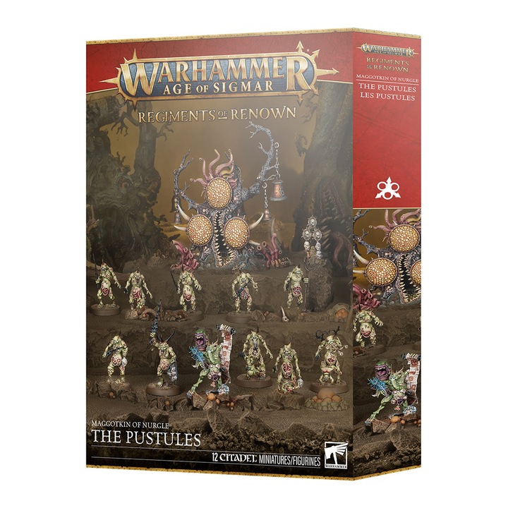 Warhammer Age of Sigmar játékkiegészítő, Regiment of Renown The Pustules Maggotkin of Nurgle, Games Workshop, 12 összeállítható modell, szürke