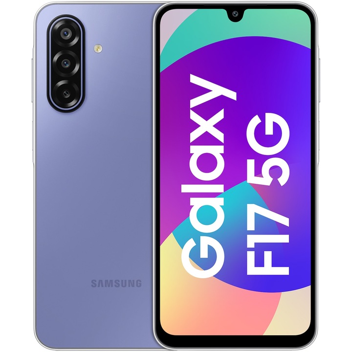 Telefon mobil Samsung Galaxy F17, 128GB, 4GB RAM, 5G, Violet Pop