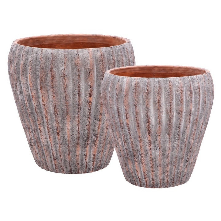Set 2 ghivece flori ciment maro gri 28 x 28, 34,5 x 34 cm