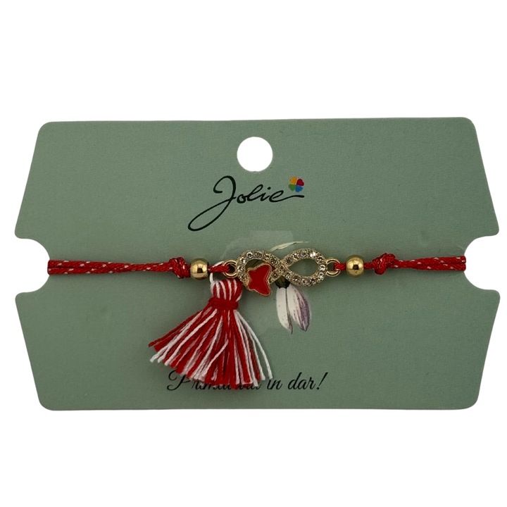Brățară Mărțișor, Jolie, Ciucure, Snur Roșu Reglabil, Pandantiv Fluturas Model Infinit