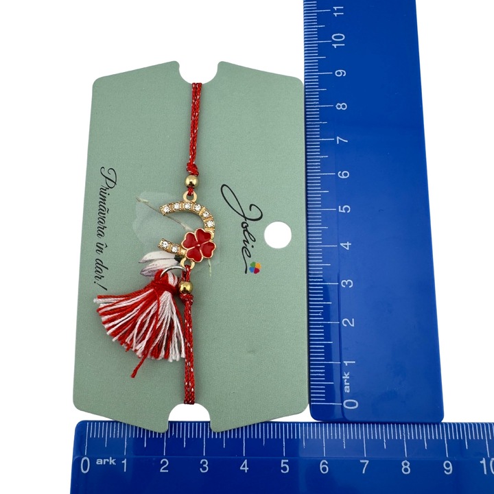 Martisor Bratara Ciucure, Jolie, Snur Rosu Reglabil, cu Pandantiv, Model Potcoava
