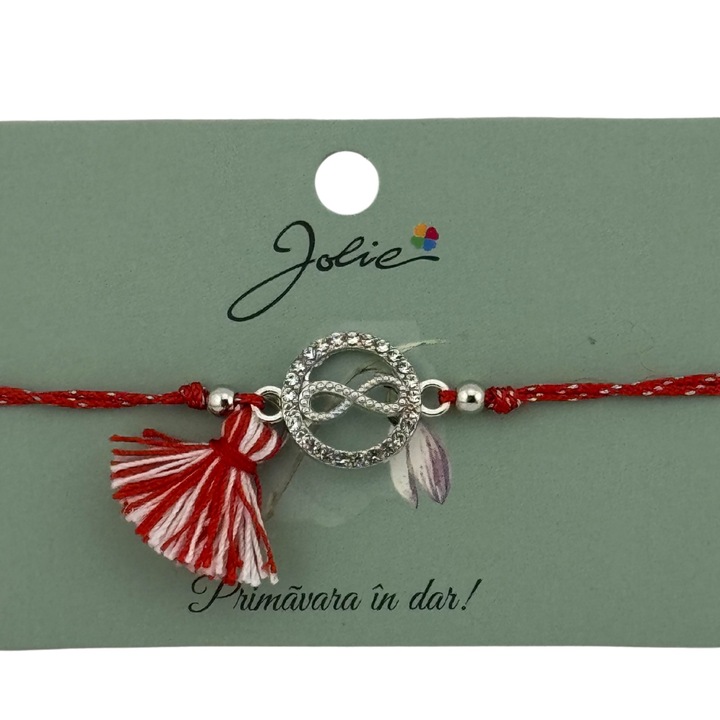 Martisor Bratara Ciucure, Jolie, Snur Rosu Reglabil, cu Pandantiv, Model Cerc Infinit