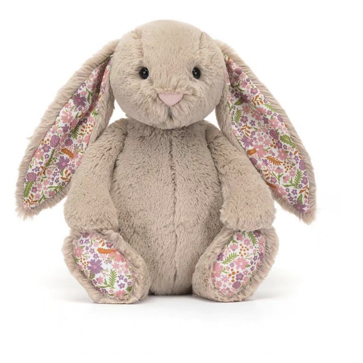 Плюшена играчка, сладък дизайн, бежов флорален заек, 31 см, комплект