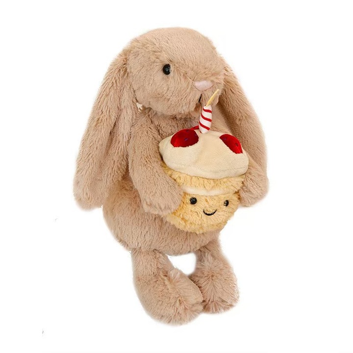 Плюшена играчка Заек Cuddly с торта, очарователен дизайн, многоцветен, 31 см