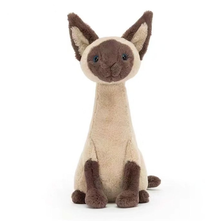 Плюшена играчка, сиамска котка, сладък дизайн, кафяво/крем