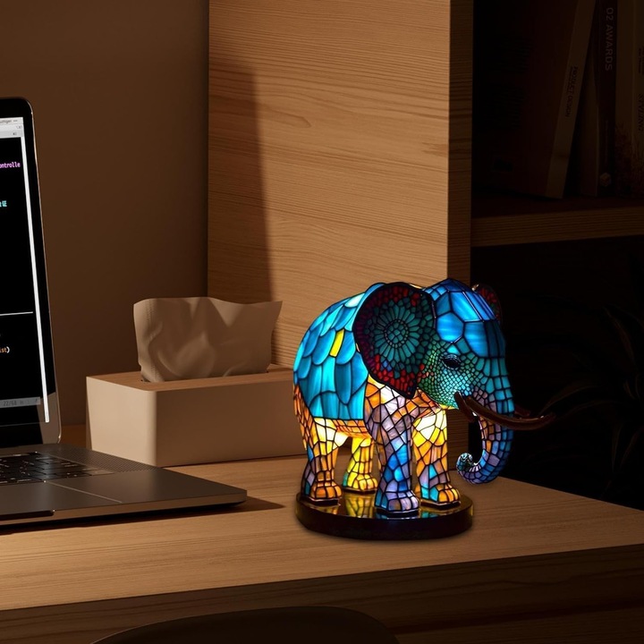 Lampa de birou, multicolor, din rasina, design elefant, 30x15 cm, multicolor
