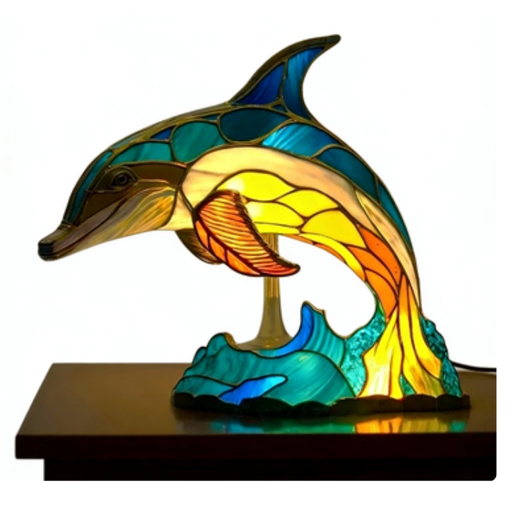 Lampa de birou, din rasina, design delfin, multicolor