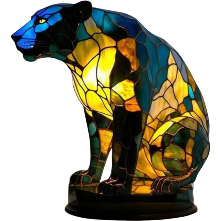 Lampa decorativa, din rasina, design ghepard, multicolor, 30x15cm