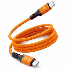 Cablu USB-C la USB-C 240W 1 metru, DaDen, Incarcare Rapida, Ultra Rezistent, Material Textil, Fast charge, 5A, USB la USB-C, Portocaliu