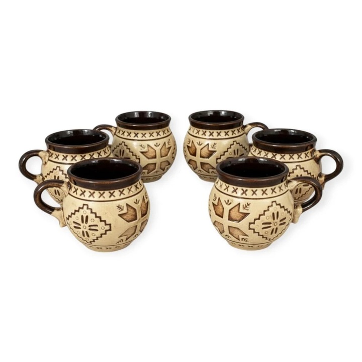 Set 6 cani din ceramica traditionala, 180 ml, pentru ceai, apa sau vin