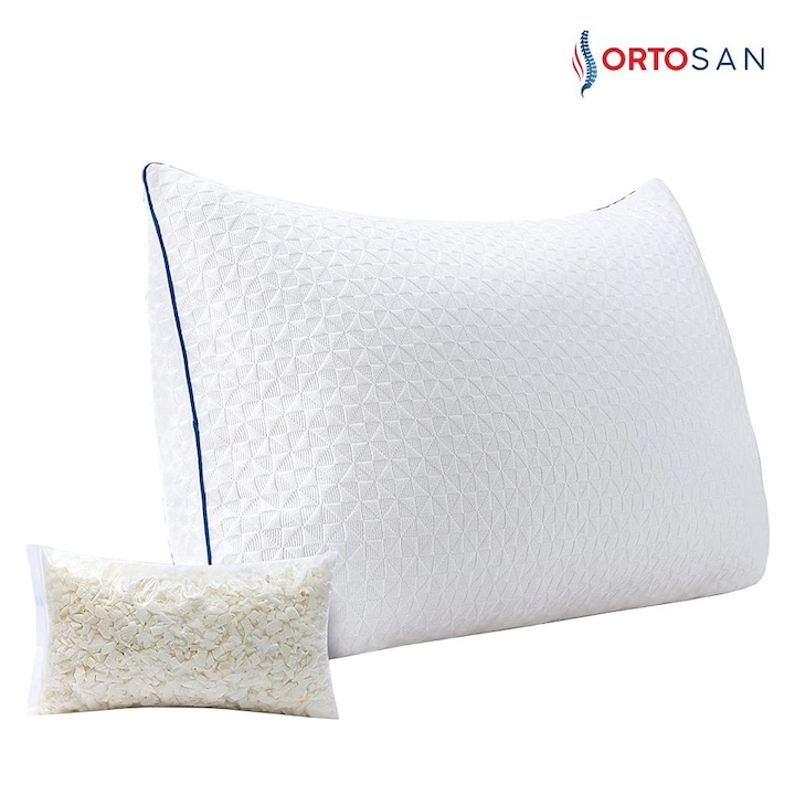 Perna De Dormit ORTOSAN®, Perna Ortopedica Cervicala King Size, Din Spuma Cu Memorie Maruntita, Design Ergonomic, Suport Pentru Gat Si Umeri, Fermitate Medie, Confort Stabil Pe Termen Lung, Perna Ortopedica Cervicala Pentru Toate Pozitiile De Dormit, Alb