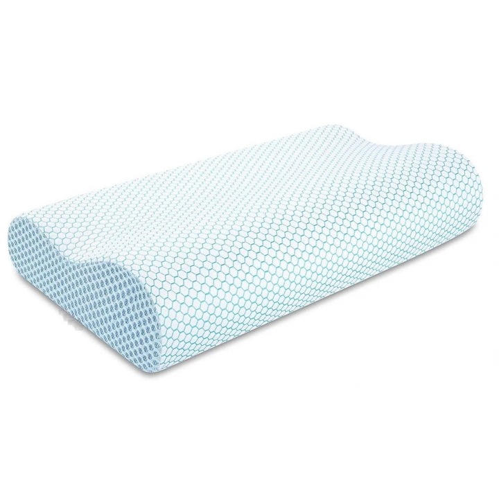 Perna De Dormit ORTOSAN® Cervicala Din Spuma Cu Memorie Si Gel, Design Ergonomic, Doua Inaltimi, Suport Gat Cap Umeri, Distribuire Uniforma Presiune, Potrivita Toate Pozitiile De Somn, Husa Detasabila Respirabila, Confort Zilnic