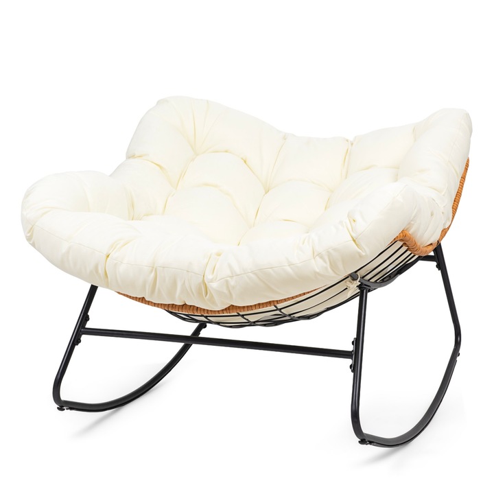 Fotoliu bujan tip kokon, XL, bej, design scandinav, cu perna moale, dimensiuni 99x79x116cm