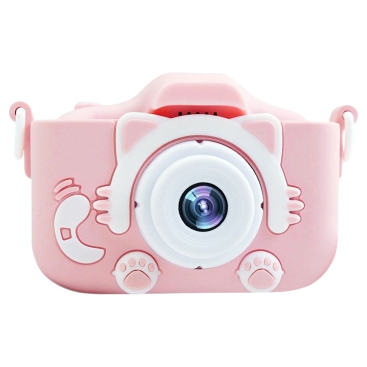 Aparat foto digital pentru copii, Luka, model X5, roz, set complet