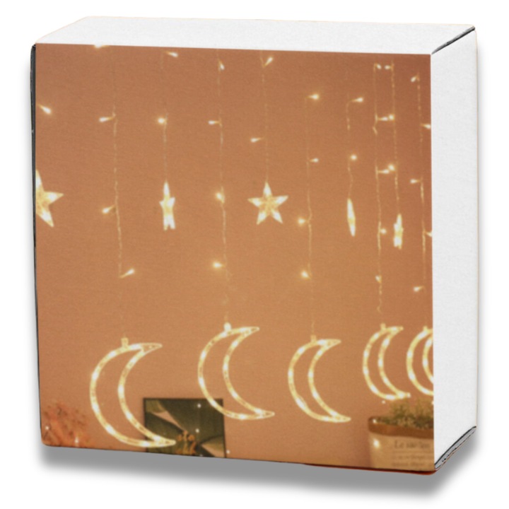 Cortina luminoasa, Luka, 3m x 3m, 300 LED, alb cald, cu telecomanda