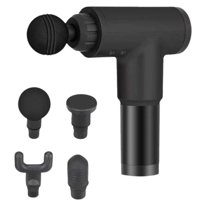 Pistol de masaj FH-320, 4 capete interschimbabile, 12 mm amplitudine, 22x18x6,5 cm, negru