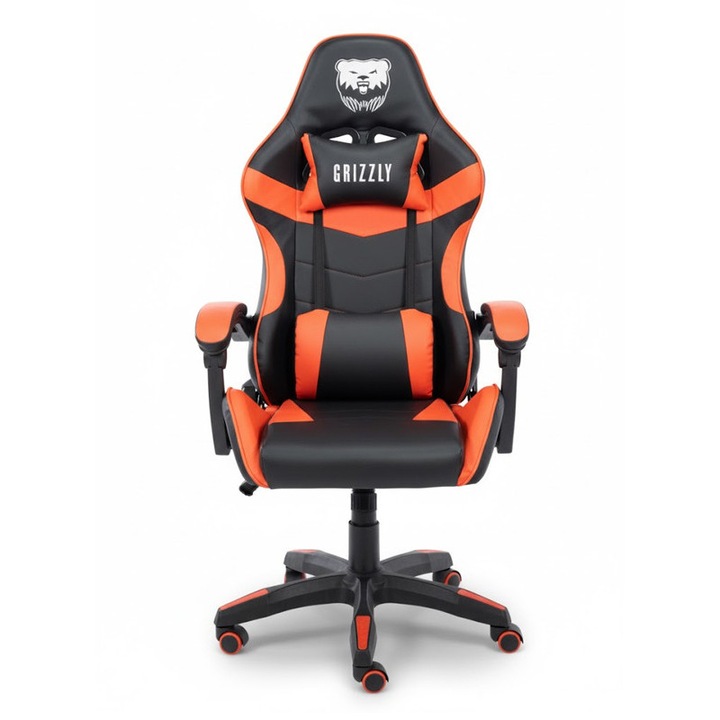 Геймърски стол, Лука, ергономичен, регулируем, черен с оранжеви акценти, 120-130см