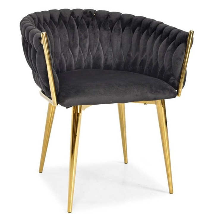 Кадифен стол glamour, Лука, черен, златни крака, 63x66x74см
