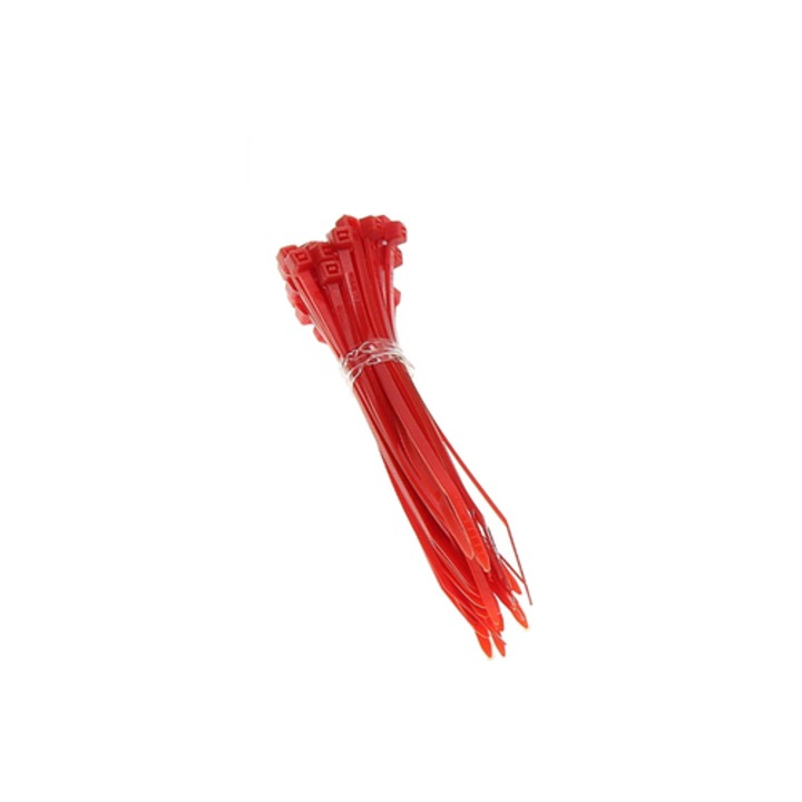 Set 100 cabluri de prindere, 4.8x300mm, rosii