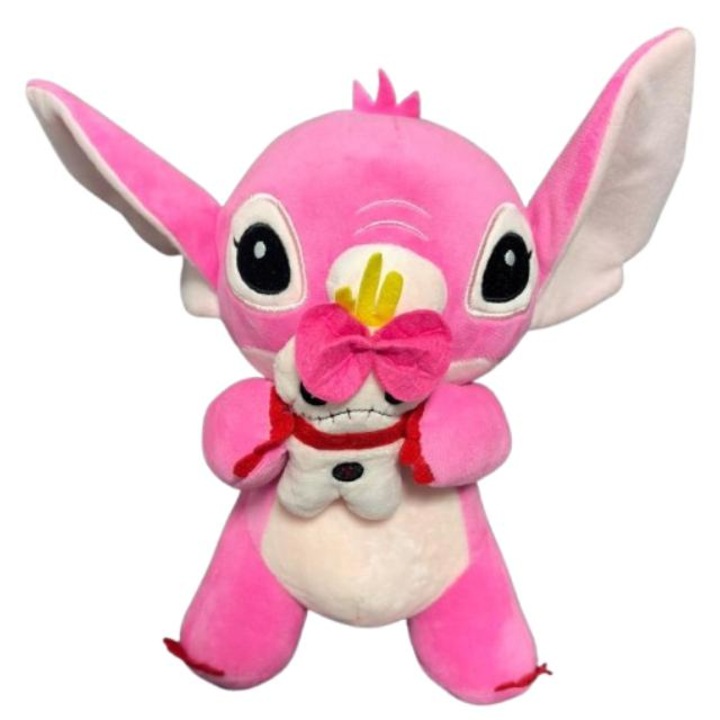 Jucarie de plus Stitch cu papusa, roz, material premium moale, 32 cm