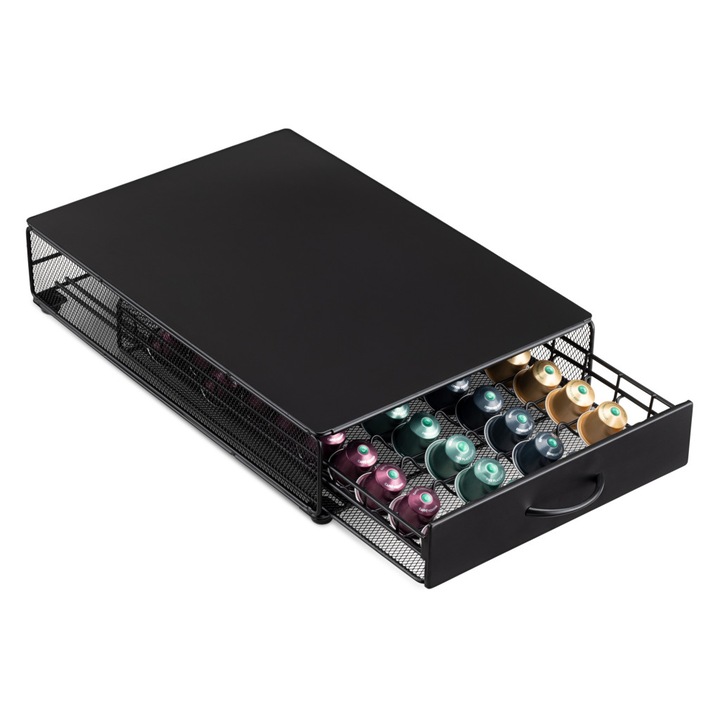 Suport capsule cafea Navaris, sertar 40 capsule, 41x26.4x8.9 cm, compatibil Vertuo, negru, metal