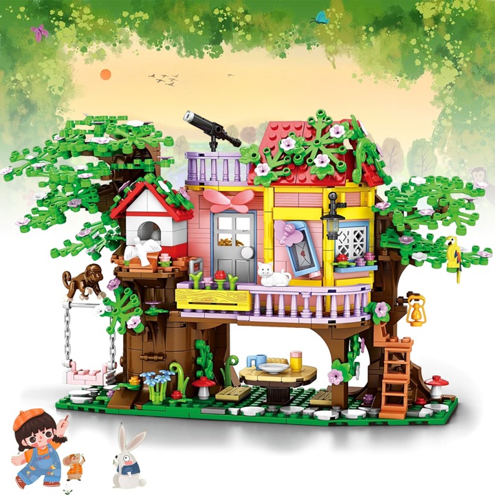 Set de Constructie, Bedee, 840 Piese, Constructii 3D, Decor Interior, Educativ-Creativ, Dezvolta Imaginatia si Gandire Creativa, Material Solid Non-Toxic, Jucarie STEM, Cadou Perfect pentru Copii, 6 ani+, Multicolor