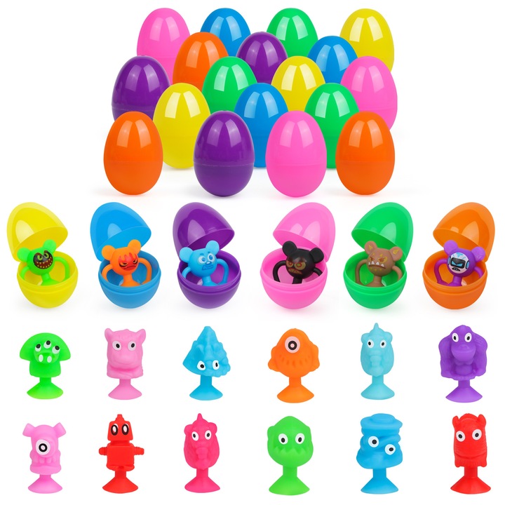 Set Jucarii Interactive pentru Copii, Norkbeng, 30 Piese Monstru Suport cu Ventuza + 30 Oua de Paste, Multicolor, 3-5 Ani
