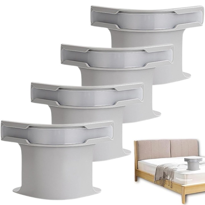 4 darabos lepedőrögzítő klipsz készlet, Juksun, csúszásgátló kialakítás, strapabíró anyag, szürke, 20.5x12.9x11.6cm