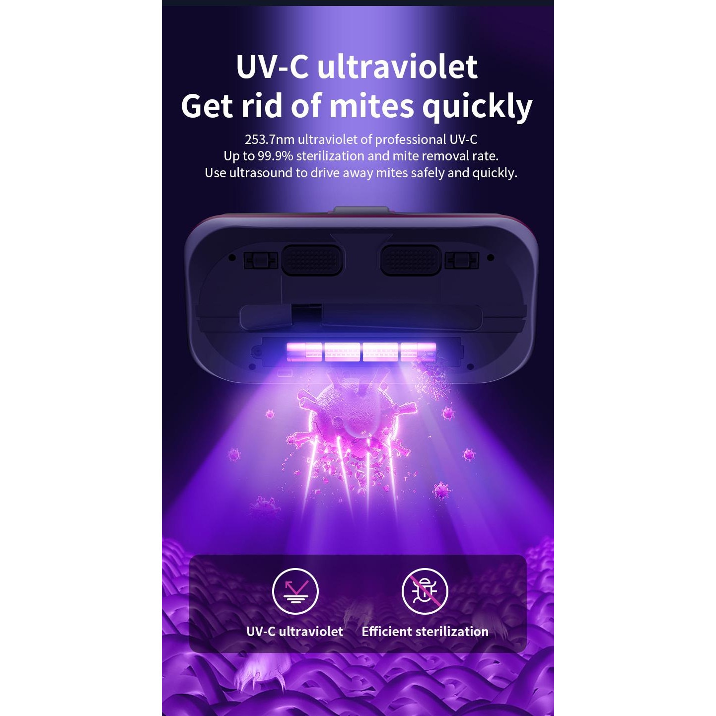 Aspirator antiacarieni fara fir UV-C, ORBER, sterilizare prin ultraviolete, filtrare multi-strat, putere 100W, 8000pa, curatare profunda saltele, filtru lavabil, silentios, touchscreen LCD, 8 moduri, portabil, usor, pentru casa, albastru
