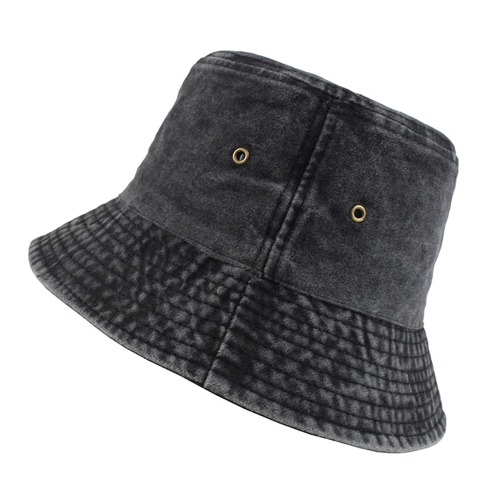 Palarie de soare din denim, RDWESZOD, design plat, respirabil, neagra, 58cm