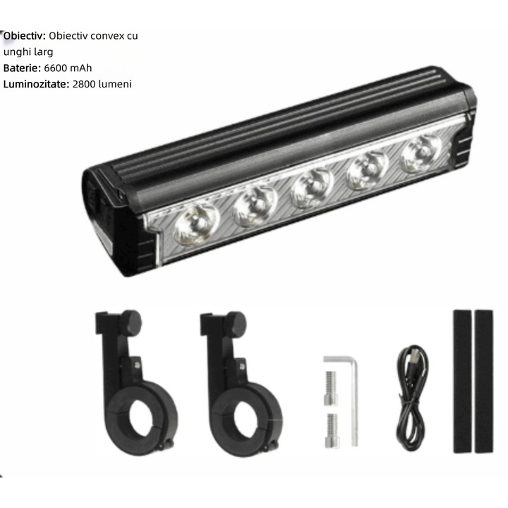 Фар за велосипед, COBIREY, 2800 лумена, 6600mAh, USB презареждащ се, водоустойчив, 5 режима, офроуд, планински, шосеен, колоездене, пътуване до работа, нощни разходки, черен