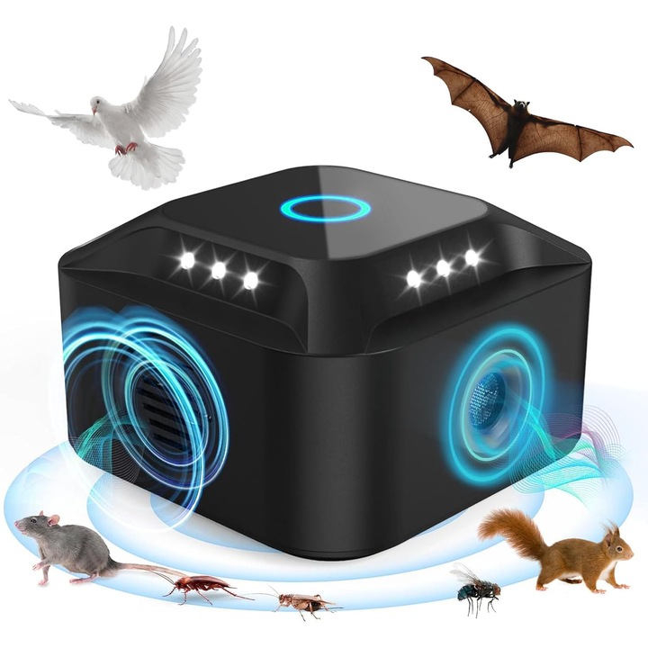 Aparat profesional cu ultrasunete, Bedee®, Rozatoare, Sobolani, Soareci, Ultrasunete Duale, Frecventa 23kHz-32kHz, Protectie 360°,300m²,3 niveluri de intensitate, Sigur Pentru Oameni Si Animale, Negru