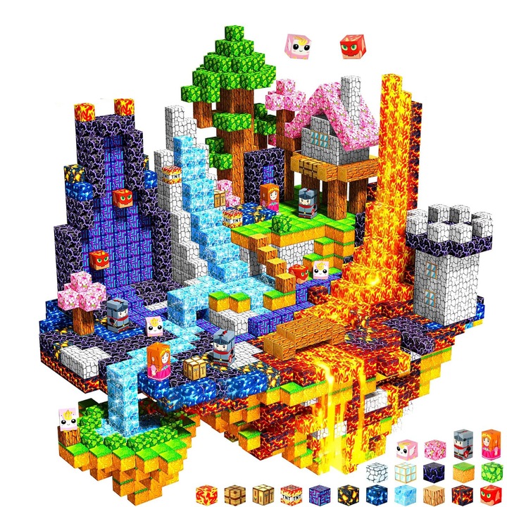 Set de Constructie Magnetic 150 de Piese, Bedee®, Blocuri magnetice,3D, Cuburi, Dimensiune individuala patrata 2 cm, pentru copii 3-10 ani, Dezvolta coordonarea mana-ochi Asamblare Magnetic, Intra in lumea virtuala, Activitati Senzoriale