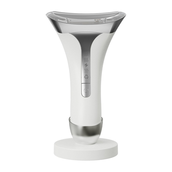 Masajor facial si cervical multifunctional COBIREY, cu efect de lifting si firmare a pielii, reducerea ridurilor si a cercelor intunecate, terapie cu lumina rosie, vibratii si incalzire, Alb