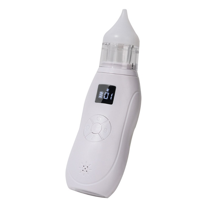 Aspirator Nazal pentru Bebelusi, COBIREY, 3 Niveluri de Aspiratie, Lumina LED 7 Culori, 9 Cantece de Leagan, Varfuri de Silicon, Anti-Retur, Reincarcabil, Alb
