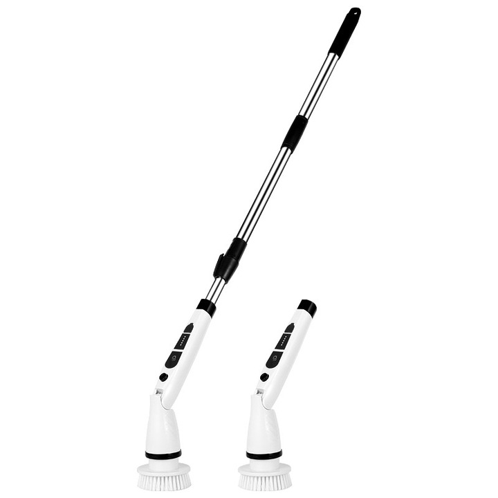 Perie electrica rotativa pentru curatare, COBIREY, 3 Unghiuri Reglabile, 8 Capete de Perie, Maner Reglabil, Perie de Curatare fara Fir pentru Baie, Cada, Bucatarie, Alb