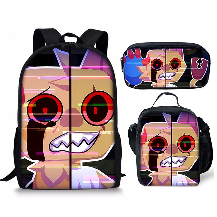 Dandy's World iskolatáska szett, 3 részes, poliészter, nagy kapacitású, 42x19x26cm