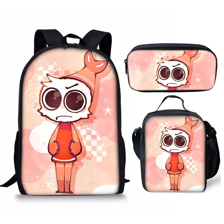 Dandy's World iskolatáska szett, 3 részes, poliészter, nagy kapacitású, 42x19x26cm